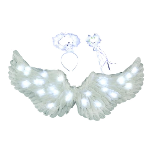 Accesorio de disfraz de de ángel iluminadas, vestido de ángel, hada, accesorio LED, PP, adecuado para niños, cumpleaños, juego de rol, Halloween, Luz blanca M de 3 piezas