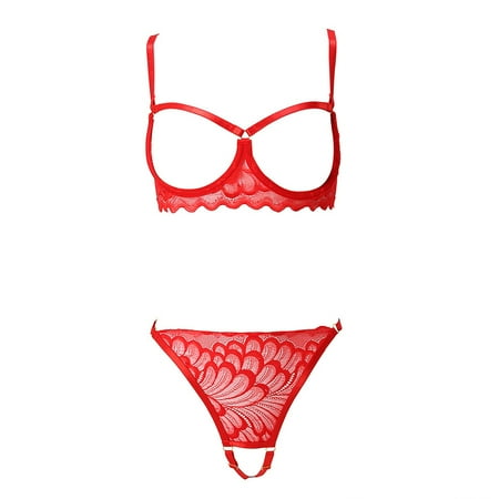 Midwennn Sexy Underwire Floral Lace Sheer Lingerie Nightgown for Women See Through Bra and Panty 2 Piece Lingerie with Stockings