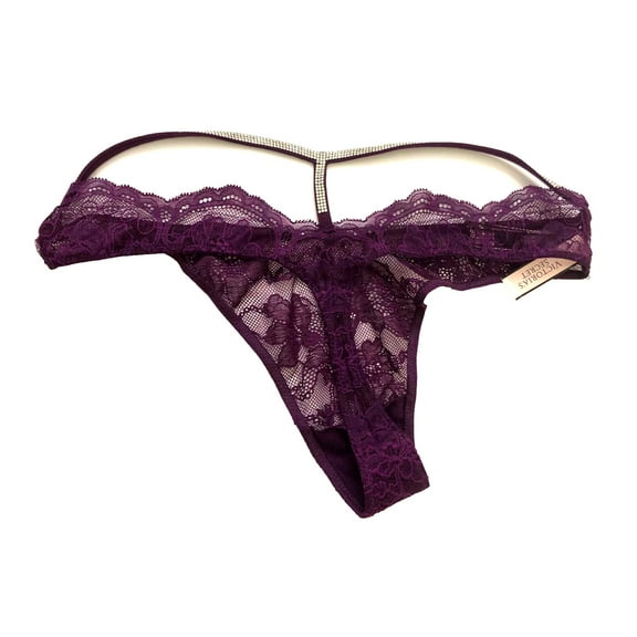 Victoria's Secret Very Sexy Shine Strap Cutout Y-Back Brazilian Panty Burgundy Lace Size Medium NWT