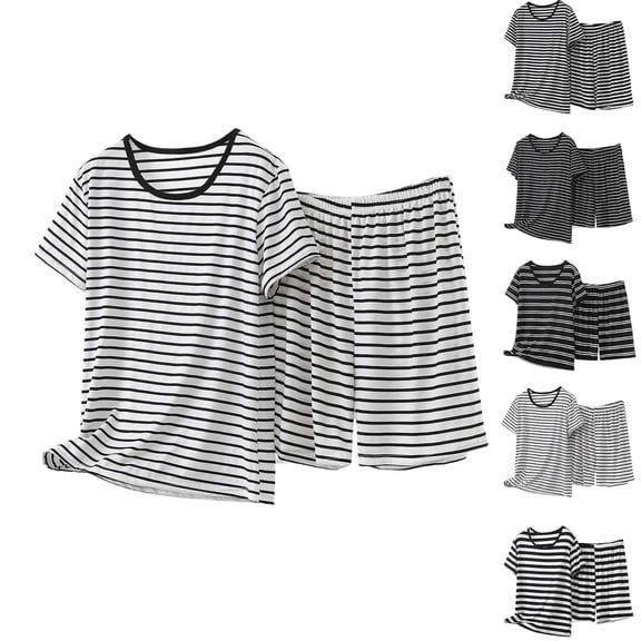 Women's Two Piece Set Plus Size Crew Neck Short Sleeve Tees Elastic Waist Shorts Casual Comfy Loose Home Wear (XL, Black)