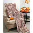thumbnail image 3 of Fall Flannel Blanket for Bed,Travel and Camping, Thanksgiving Pink Pumpkin Eucalyptus Leaves Linen Super Soft Cozy Blanket for All Seasons 60"x80", 3 of 6