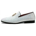 thumbnail image 3 of Santimon Mens Loafers Metallic Glitter Slip-on Casual Shoes Moccasins Leather Dress Shoes White 9.5 US, 3 of 9