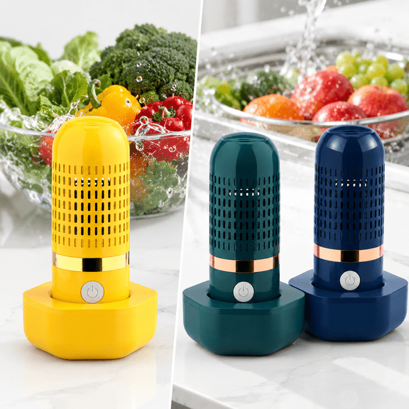 Lemon Yellow Purepod Produce Cleaner, Stainless Steel Fruit and Vegetable Washing Machine, IPX7 Waterproof OH-Ion Cordless Produce Washer