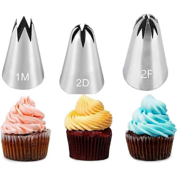 3 Piping Nozzles - 1m 2d 2f Large Piping Nozzle Tips, Stainless Steel Cake Decorating Tips For Frosting, Cupcakes.