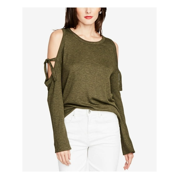 RACHEL ROY $59 Womens New 1559 Green Cold Shoulder Ribbed Long Sleeve Top M B B