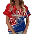 thumbnail image 2 of HCYSFG Womens Independence Day V Neck Top oversized Short Sleeve 4th of July Botanical Rose Floral Shirt 250th Anniversary Tee, 2 of 4