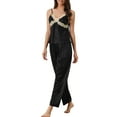 thumbnail image 4 of INSPIRAR CHIC Conjuntos de Pijamas de Dos Piezas para Mujeres, Camiseta con Pantalones, Ropa de Dormir de Encaje de Seda, Ropa de Casa M Negra, 4 of 5