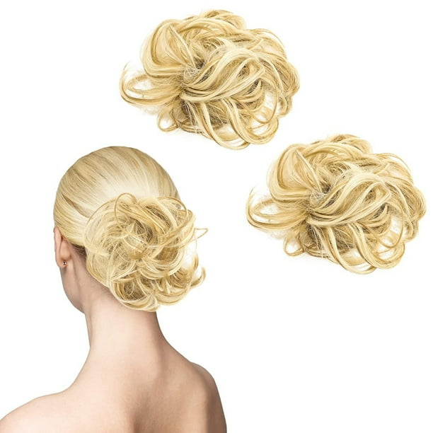 2-Pack Messy Bun Hair Extension, Synthetic Hairpiece Ponytail Scrunchies with Elastic Hair Tie for Women, Blonde 2-Pack Messy Bun Hair Extension, Synthetic Hairpiece Ponytail Scrunchies with Elastic Hair Tie for Women, Blonde