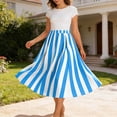 thumbnail image 5 of YTCAMLO Summer Women's Striped Long Skirt Casual Elastic Waisted Maxi Skirts Flowy A Line Skirts Quick Dry Beach Vacation Outfits, Light Blue S, 5 of 6
