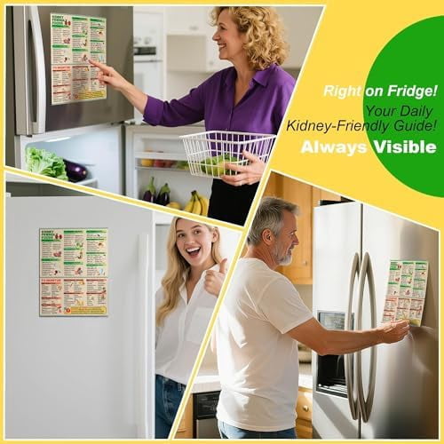 Kidney Friendly Food List Chart 8.5x11 Inch Magnetic 175 Basic Items - Renal Diet Food Chart with Serving Size, Low Potassium & Phosphorus Food Poster for CKD Meal Planning, Waterproof Fridge Magnet