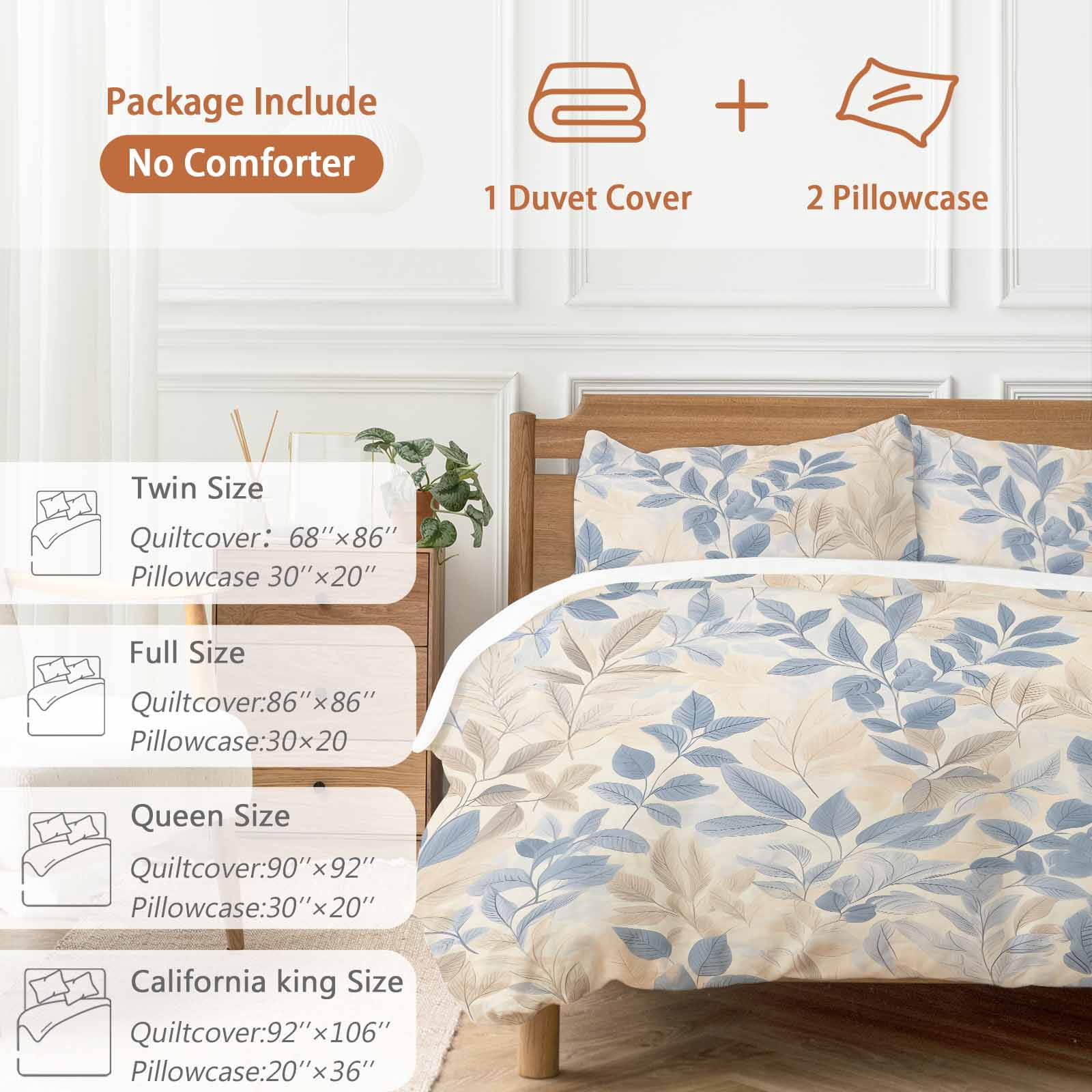 Blue Yellow Botanical Bedding 3 Piece Duvet Cover Set Twin Size, Vintage Spring Summer Soft Microfiber Comforter Cover with Zipper Closure & Pillowcases, Wrinkle & FadeResistant Quilt Cover