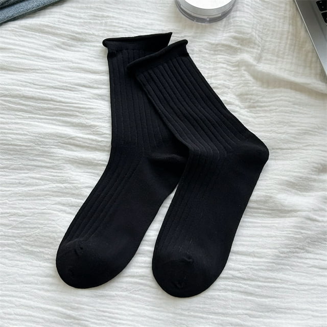 Socks For Women Thin Summer New Solid Color Breathable Casual Crew Socks Female Simple Trendy Basic Loose Socks Preppy Style Black One Size