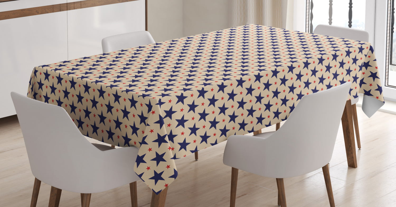 60 X 90 Patriotic Themed Pattern American Flag Inspired Grunge Nostalgic Illustration Navy Blue Beige Red Rectangular Table Cover for Dining Room Kitchen Decor Ambesonne Star Tablecloth 