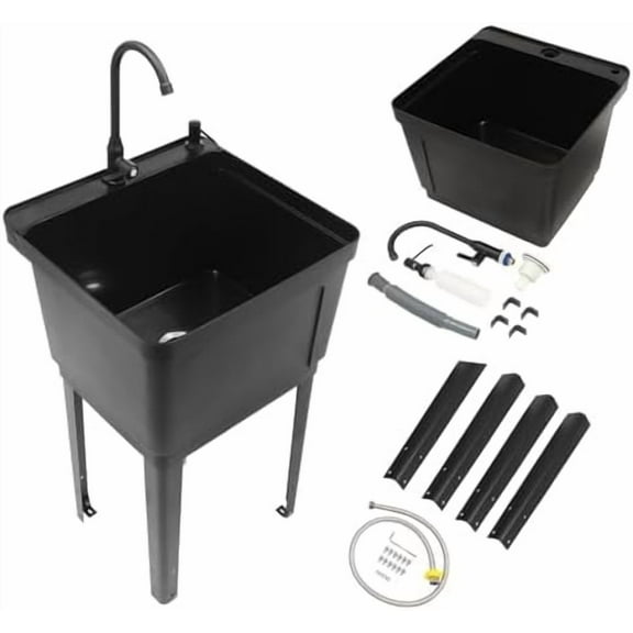 Freestanding Utility Sink, Utility Sink Extra-Deep Laundry Tub, Freestanding Plastic Utility Sink Laundry Tub Sink for Basement, Laundry Room, Garage or Shop (Black)$$Tools & Hardware Other