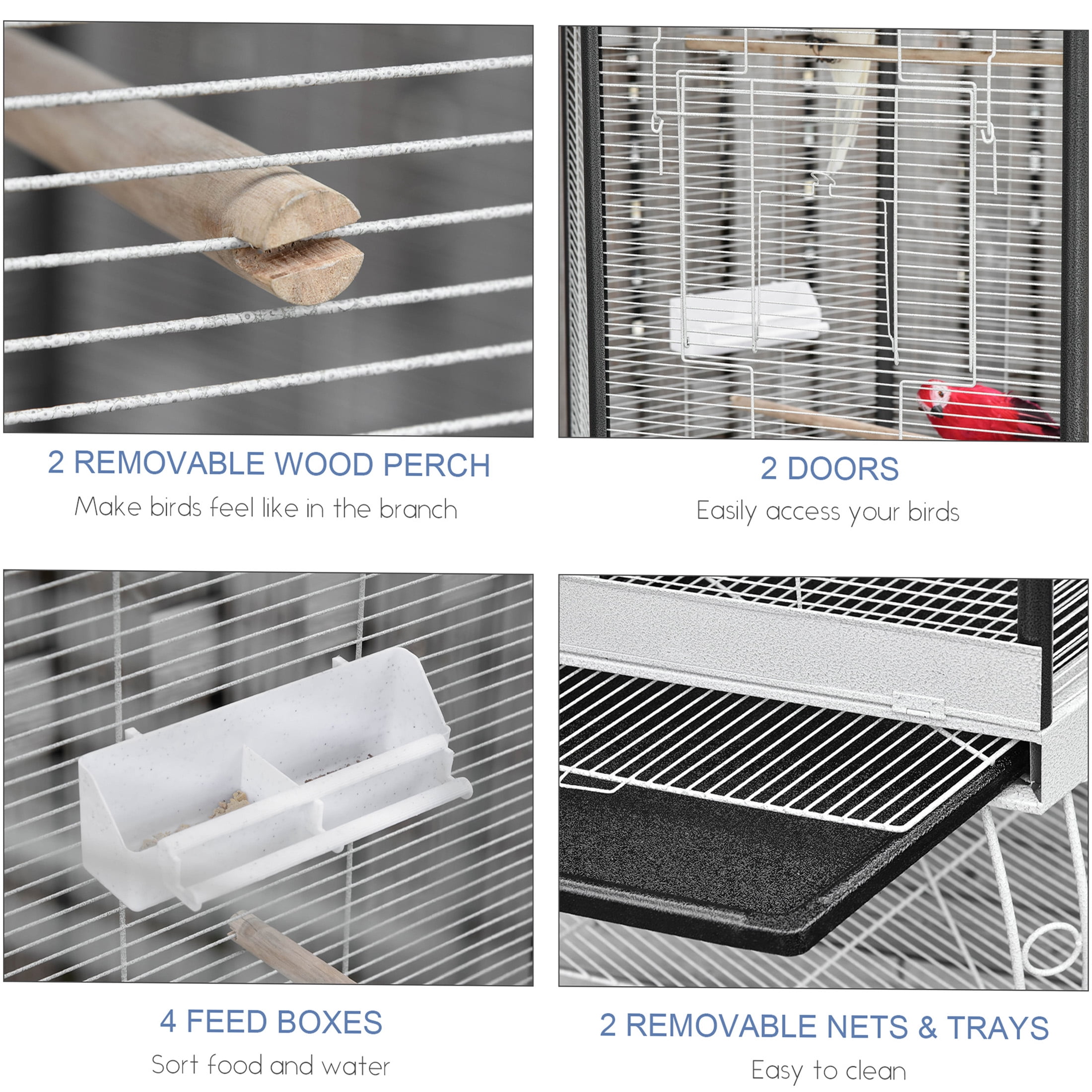 JERFIT 77 Inch White Steel Hexagon Bird Cage with Rolling Stand, Removable Tray & Storage Shelf for Parakeets, Cockatiels, Lovebirds