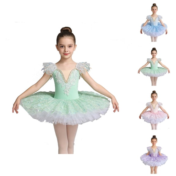 Girls Ballet Tutu Dance Dress with Flowy Skirt and Bodice, Kids Ballerina Princess Outfit Leotard for Stage Performances