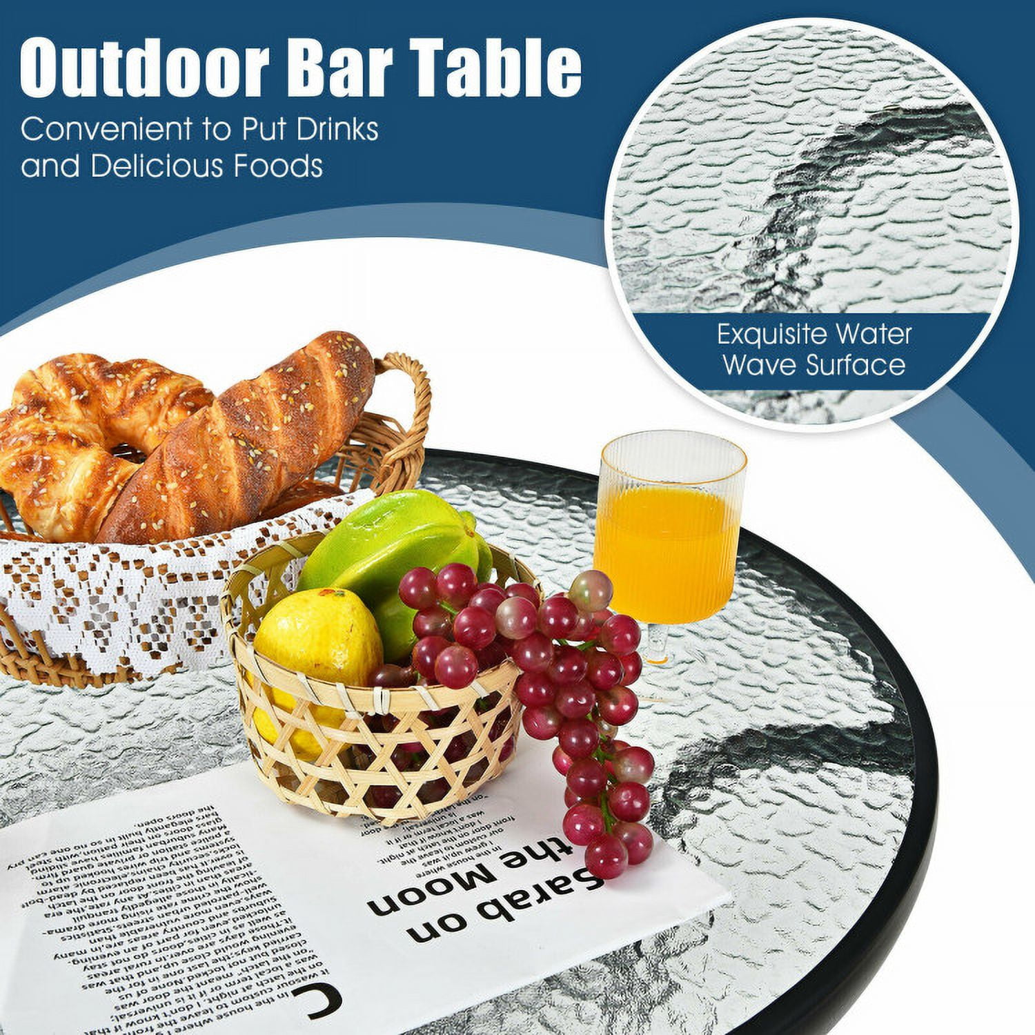 Aimee Lii 3 Pieces Outdoor Patio Bar Table Stool Set, Outdoor Patio Furniture, Black