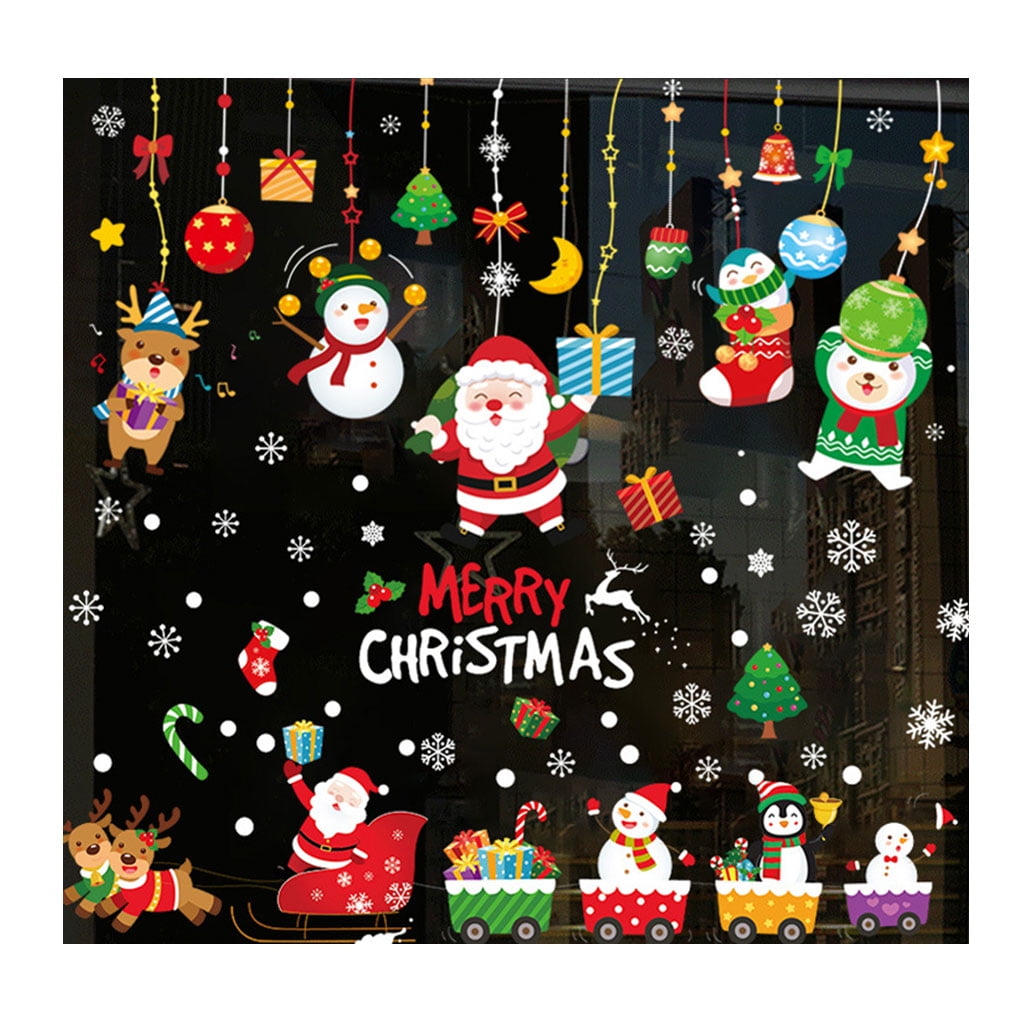 Home Find Santa & Reindeer Stickers Snowman and Snowflake Christmas Decals Christmas Vinyl Lettering Words Merry Christmas Wall Decals Removable Murals for Shop Windows 39.4 x 31.5 inches 