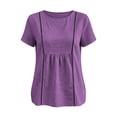 thumbnail image 6 of hoksml Women's Cotton Linen Peplum Blouse, Round Neck Short Sleeve Loose Fit Casual Summer Daily Wear Shirt, 6 of 7