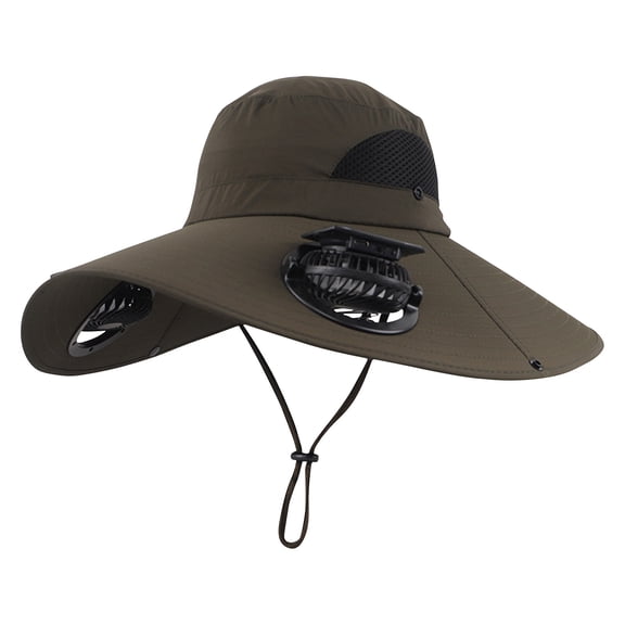 Dual Solar Powered Fan Hat for Men & Women, UV Protection Wide Brim Safari Sun Hat with Adjustable Cooling Fans, Waterproof Breathable Fishing Hiking Garden Outdoor Cap