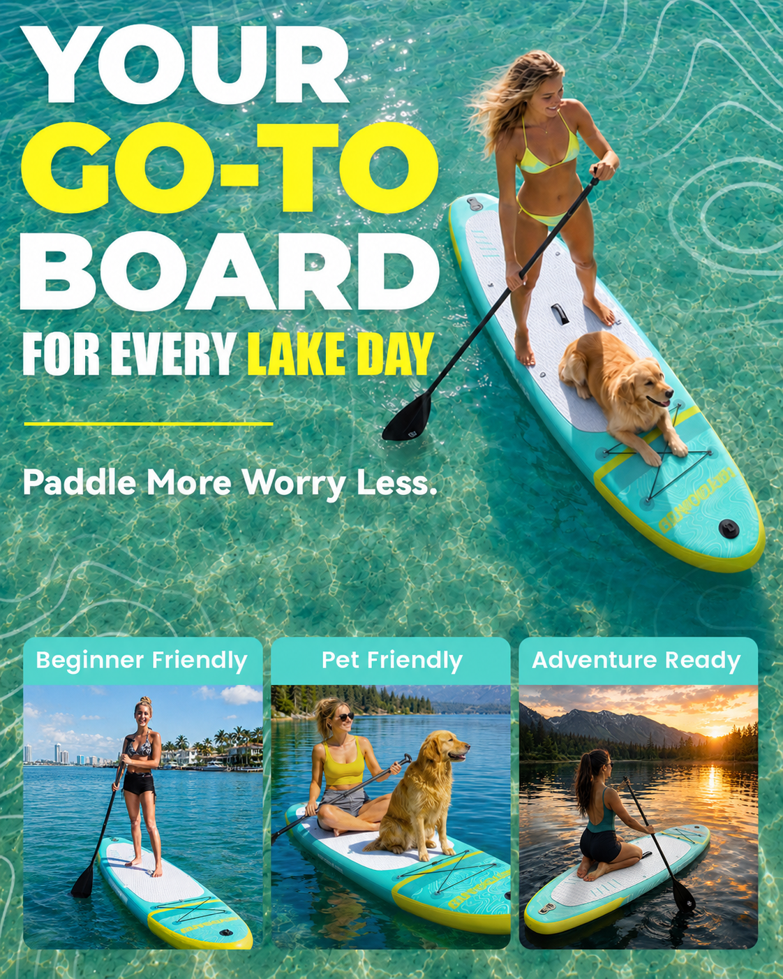 10'6" Inflatable Stand Up Paddle Board for Adults, Non-Slip EVA, Camera Mount, Mint Green