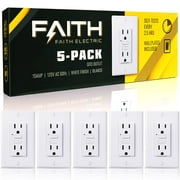 Faith [5-Pack] 15A GFCI Outlet, GFI Duplex Receptacles with LED Indicator, Self-Test Ground Fault Circuit Interrupter with Wall Plate, ETL Listed, White
