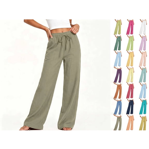 Linen Pants Women Casual Loose Drawstring Solid Color Wide Leg Cotton Linen Long Pants For A Relaxed Boho Everyday Look Women's Pants