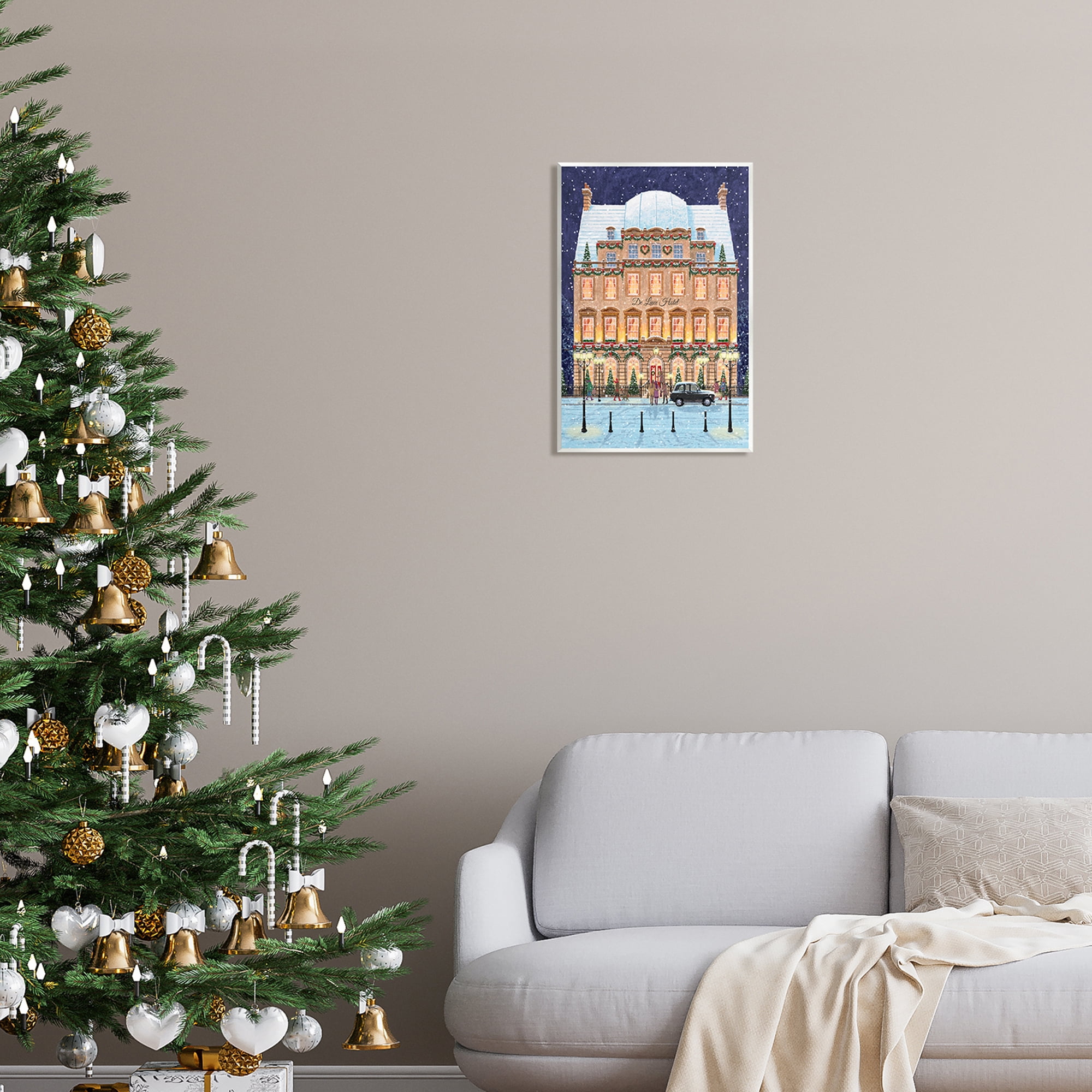 Stupell Industries Winter Hotel Christmas Festival Holiday Painting Unframed Art Print Wall Art