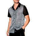 thumbnail image 4 of INSPIRE CHIC Men's Camp Collar Patchwork Short Sleeved Club Sequin Sheer Shirts M Black, 4 of 6