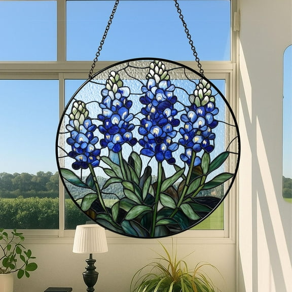 Texas Bluebonnet Stained Glass Suncatcher, Blue Wildflowers Suncatcher, Texas Flower Ornament, Texas Bluebonnet Decor gift, mom garden gift
