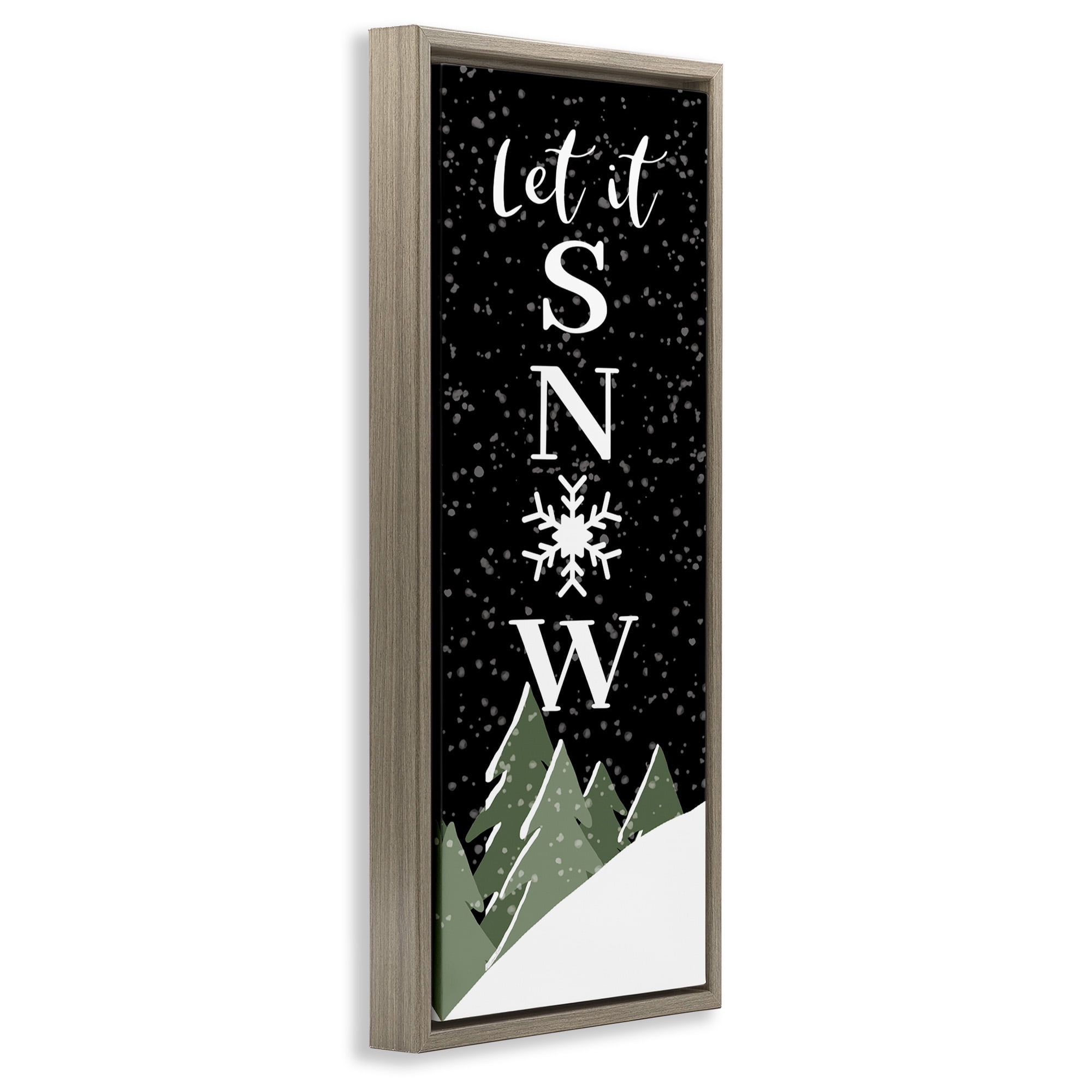 Stupell Industries Let It Snow Winter Scene Inspirational Painting Brown Floater Framed Canvas Art Print Wall Art, 11 x 25