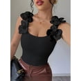 thumbnail image 5 of Women'S 3D Floral Fitted Tank Top Pearl Crew Neck Sleeveless Tops Black L, 5 of 8