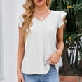 thumbnail image 6 of SELONE Summer Tops Short Sleeve Tops Blouses Regular Fit T Shirts Petal Sleeve Pullover Tees Tops Solid T-Shirts V Neck Tops Blouses Hollow Lace Trim T Shirts Easy Care Breathable Pullover White XXL, 6 of 8