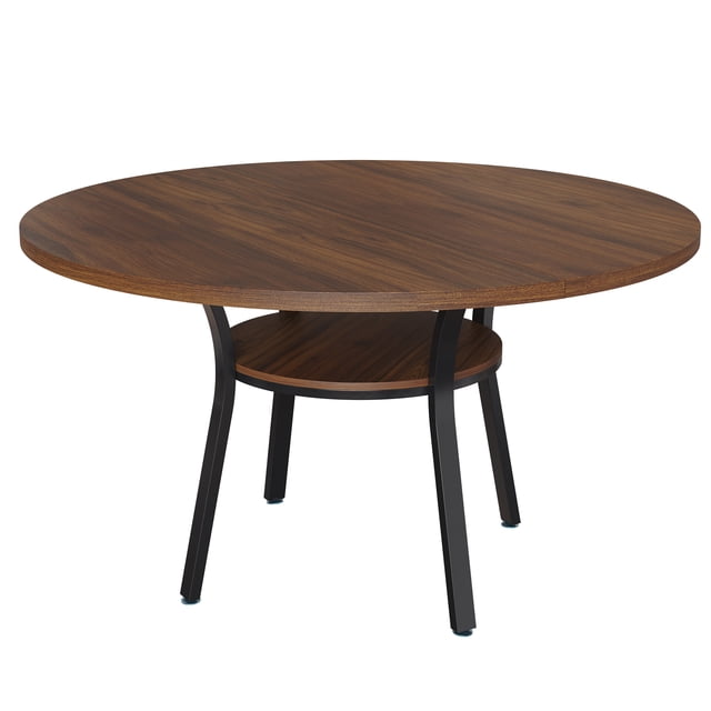 QinaQin 47-Inch Round Dining Table Is Suitable for 4-6 People Farmhouse-Style Kitchen Table with Storage Shelves Metal Legs. It Saves Space for Kitchens, Dining Rooms, and Living Rooms