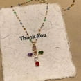 thumbnail image 5 of Rainbow Cross Pendant Necklace Colorful Shiny Rhinestones Charm Necklace Dainty Faith Cross Pendant Necklace Faith Christian Costume Accessories Jewelry for Women(A), 5 of 7