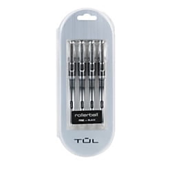 - TUL RB1 Rollerball Pens, Fine Point, 0.5mm, Silver Barrel, Black Ink, Pack Of 4