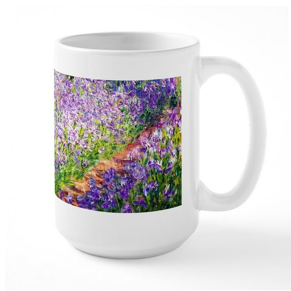 CafePress - Monet Irises In Garden Large Mug - 15 oz Ceramic Large White Nolvety Mug