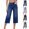 thumbnail image 5 of Women's High Waisted Stretchy Wide Leg Cropped Jeans with Pockets Summer, 5 of 9
