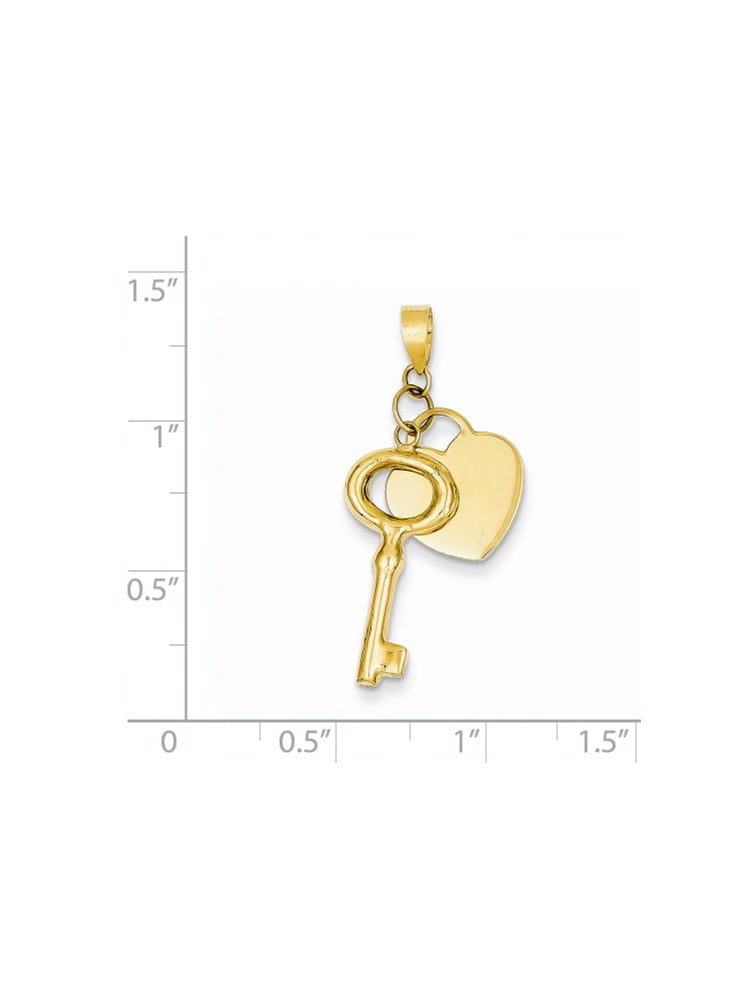 14K Gold Flat Heart with Puff Round Key Pendant