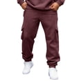 thumbnail image 3 of Basysin Men Jogger Cargo Pants Elastic Drawstring Waist With Pockets Trousers Solid Color Lounge Walking Jogging Outdoor Casual Workout Home, 3 of 6