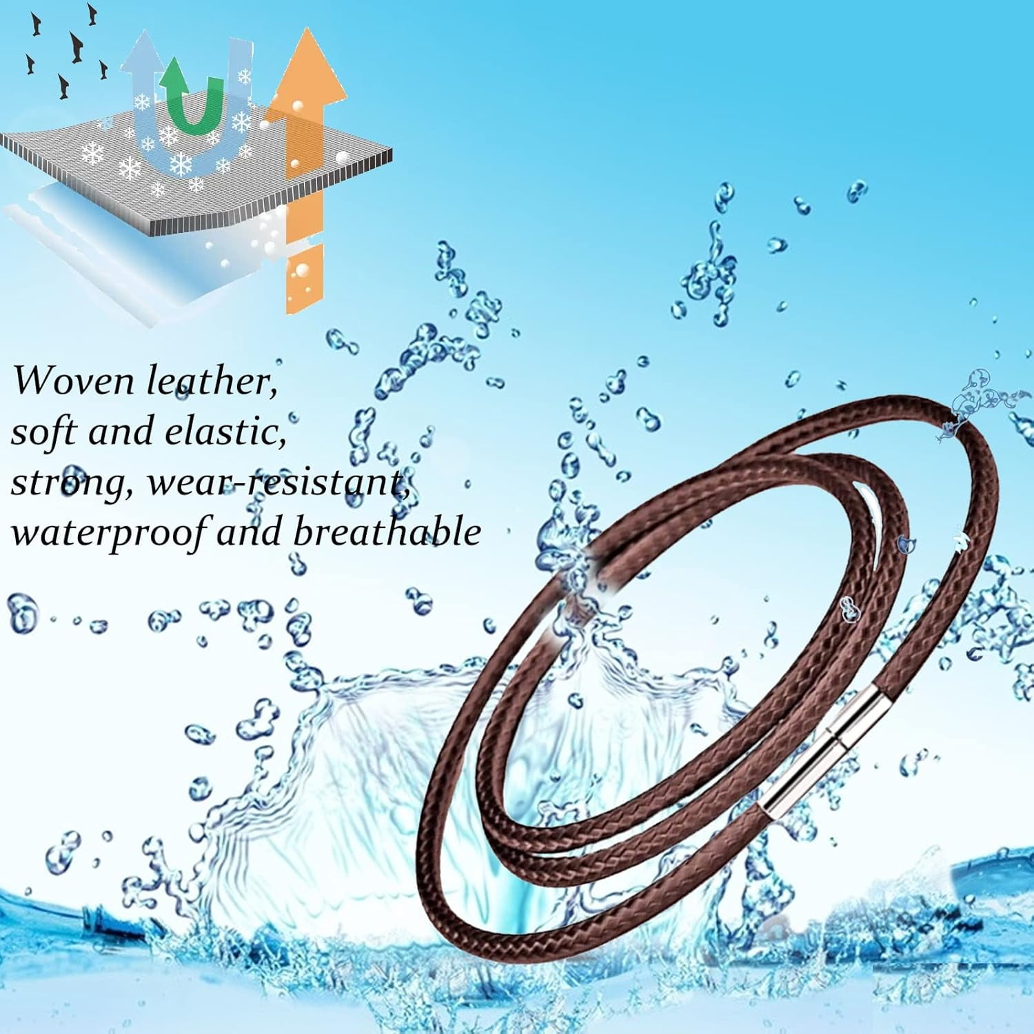 Leather Necklace Cord, 18inch-24inch Waterproof Rope Necklace for Men Women, 316L Stainless Steel Clasp, 2，3mm Width Leather Necklaces for Mens(22 inch)[n7552]