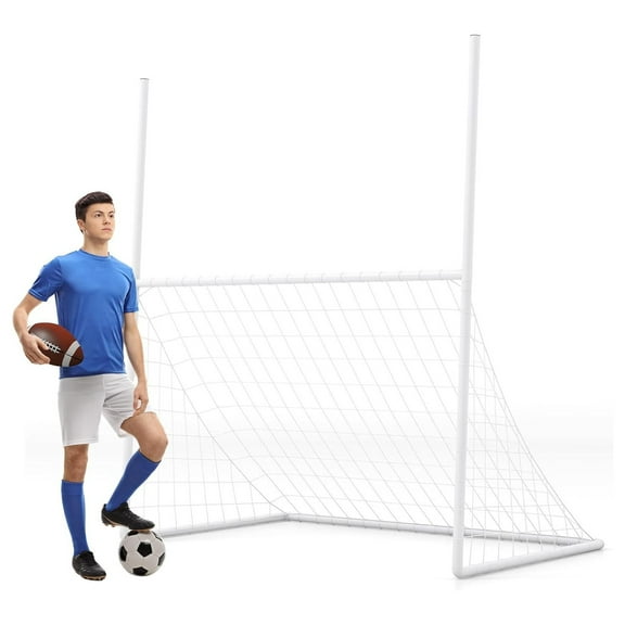 2 in 1 Soccer Net & Football Goal Post, 65" x 43", White, Kids Soccer Goal Set with Ground Stakes & Fixing Buckles, Quick Assembly UPVC Soccer Goal, Portable Backyard Youth Soccer Net