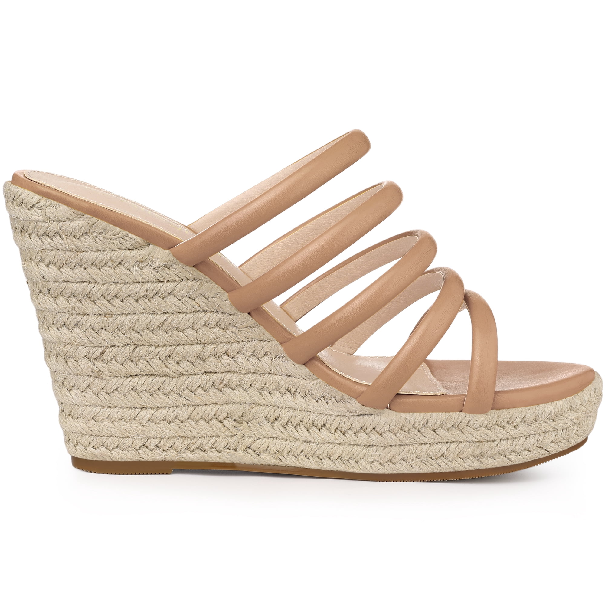 DARING DIVA Women's Platform Strappy Wedges Sandals Nude US 9/UK 7/EU 40