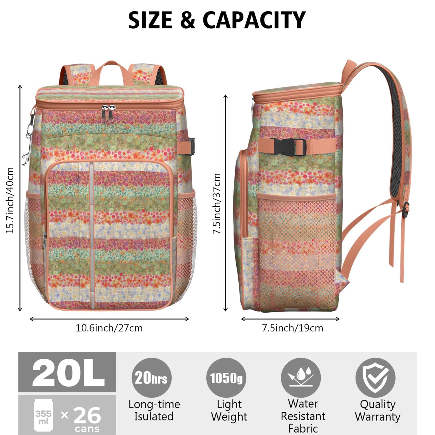 Travel Cooler Bag - Pioneer Flower Camping Beer Cooler Backpack with Bottle Opener- Waterproof Insulated Picnic Backpacks - Cooler Bag for Beach