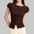 thumbnail image 3 of Camiseta sexy de mujer con botones, manga corta y color liso - Cuello en V, estilo informal - Combina con vaqueros/leggings - Tallas S-XL, 3 of 5