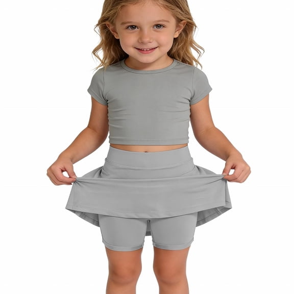 Girls Athletic Skort with Pockets for Tennis Cheerleading Play - Lightweight Stretch Daily Casual Girls Dresses for Sporty Activities, 11-12 Years, Grey