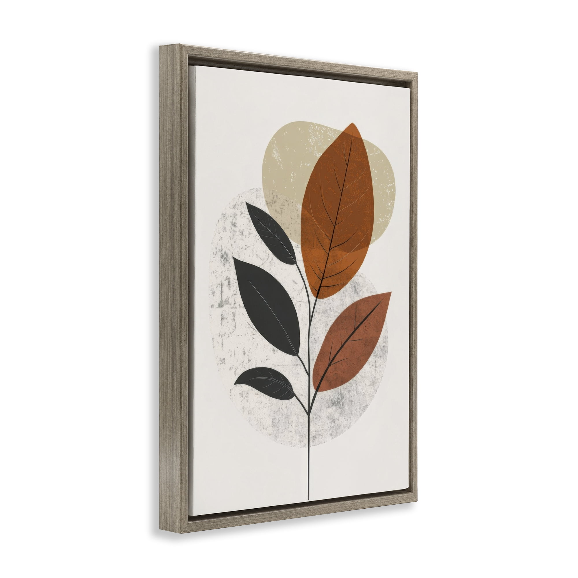 Stupell Industries Autumnal Neutral Leaves Plants & Flowers Painting Brown Floater Framed Canvas Art Print Wall Art, 21 x 31