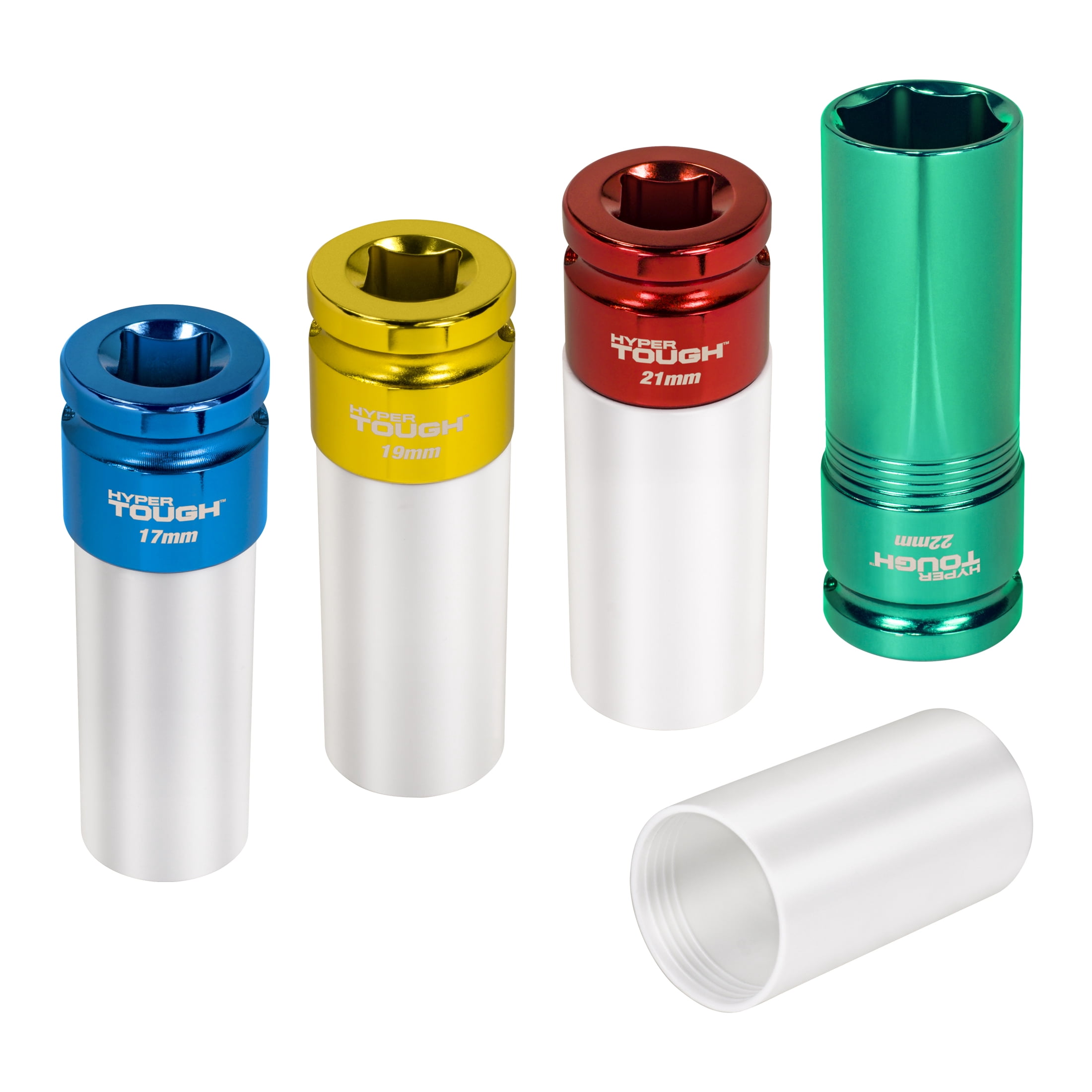 4 Piece Non-Marring Lug Nut Socket Set, Includes 17mm, 19mm, 21mm, and 22mm Sockets
