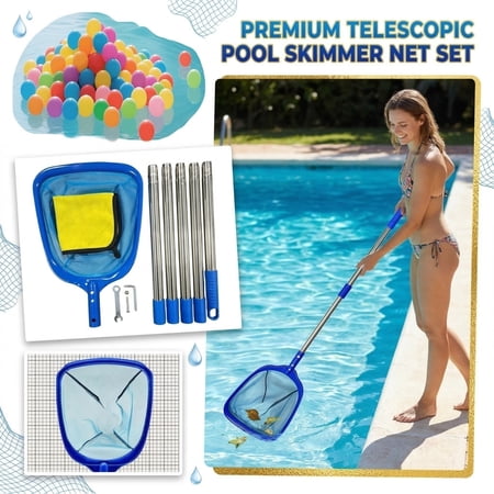 Pool Leaf Skimmer Pool Skimmer Pole Pool Net Sieve Fine Mesh Stainless Steel Mesh Net Blue Handle Grip 8 Ft Assembled 1 Pc Swimming Pool Debris Catching Outdoor Yard