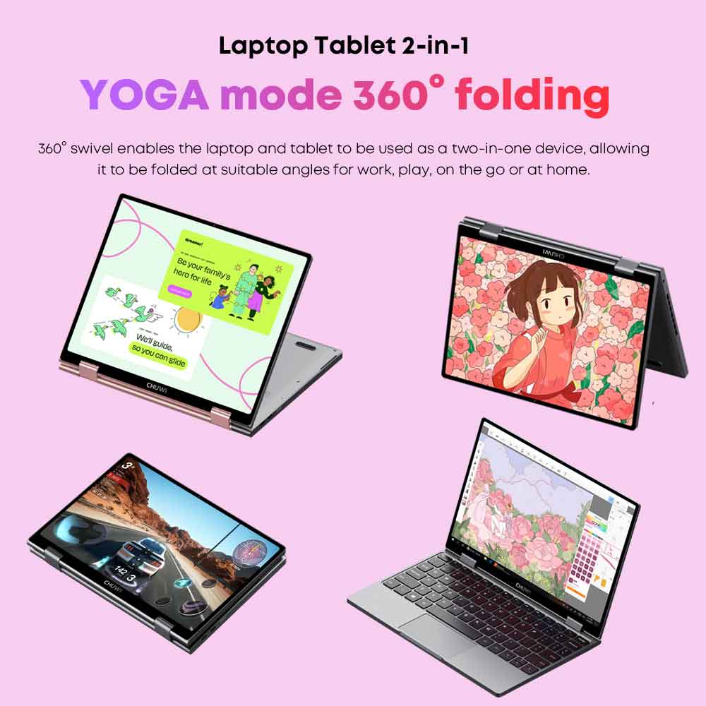 CHUWI 10.51" 360° Touchscreen Mini Laptop 512GB SSD 12GB RAM,12th Gen Intel Alder Lake N100(Up to 3.4GHz),Windows 11,2 in 1 Gaming Tablet Notebook Computer(MiniBook X)